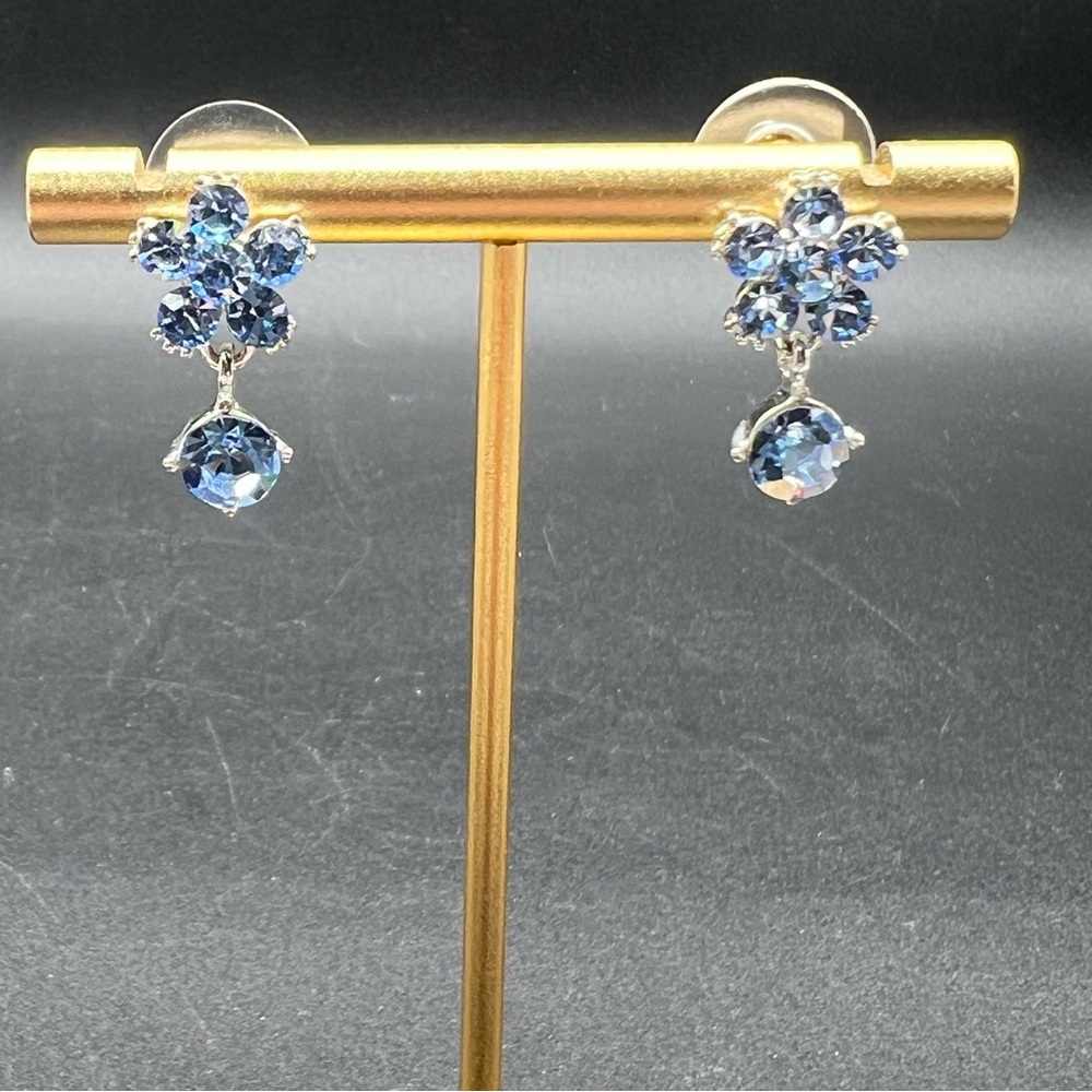 Charles One Aquarian Crystal Blue Flower Drop Earrings Titanium Post